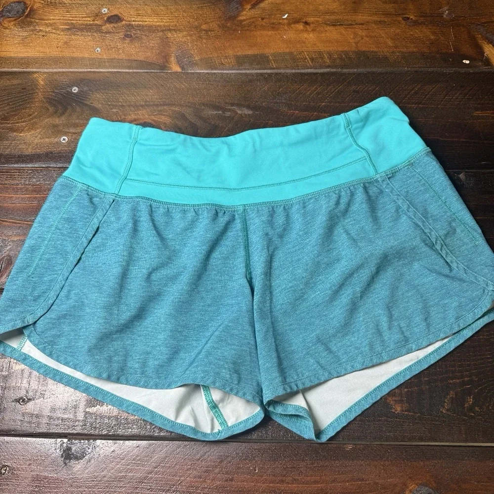 Lululemon Shorts Women's 4 Blue Teal‎ Running 4 Inseam Zip Pocket Lined